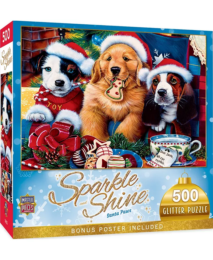 MasterPieces Puzzles Holiday Glitter Christmas- Santa Paws 500 Piece Puzzle - Mycitystee