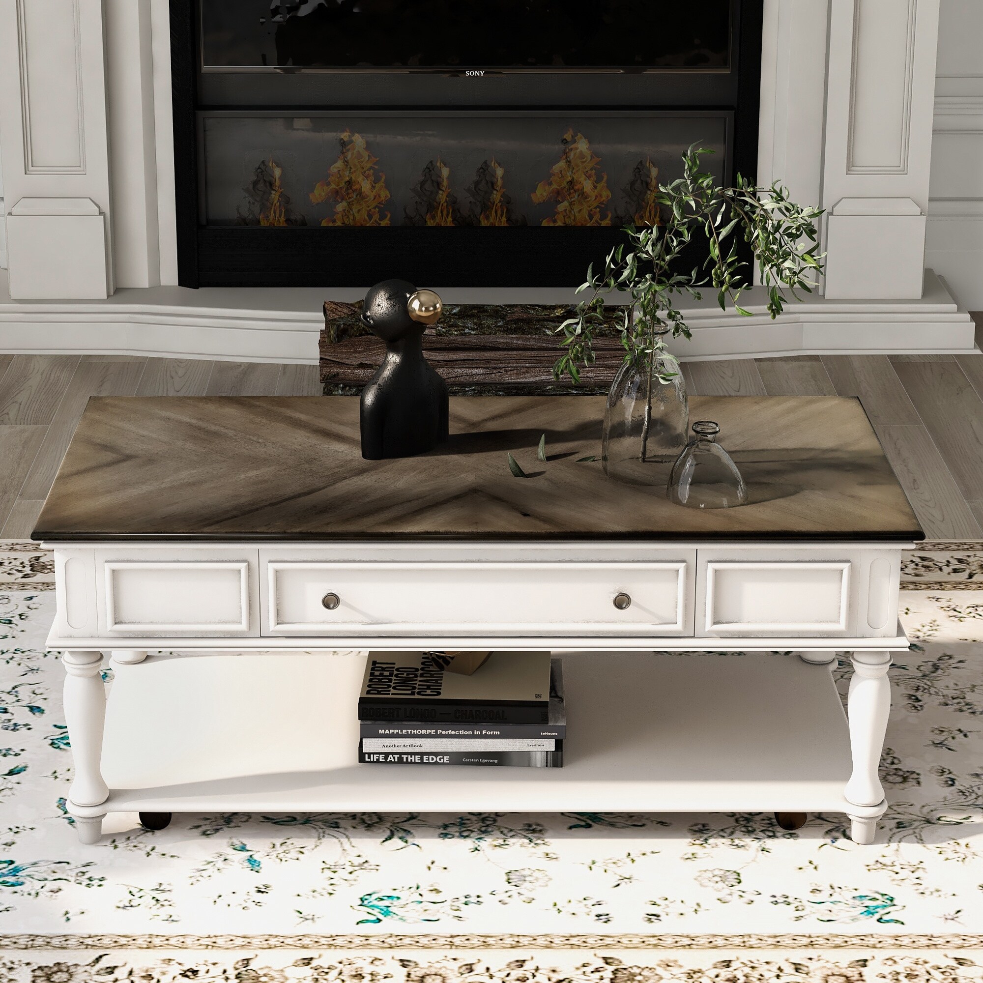 Retro Coffee Table with Caster Wheels for Livingroom - Mycitystee