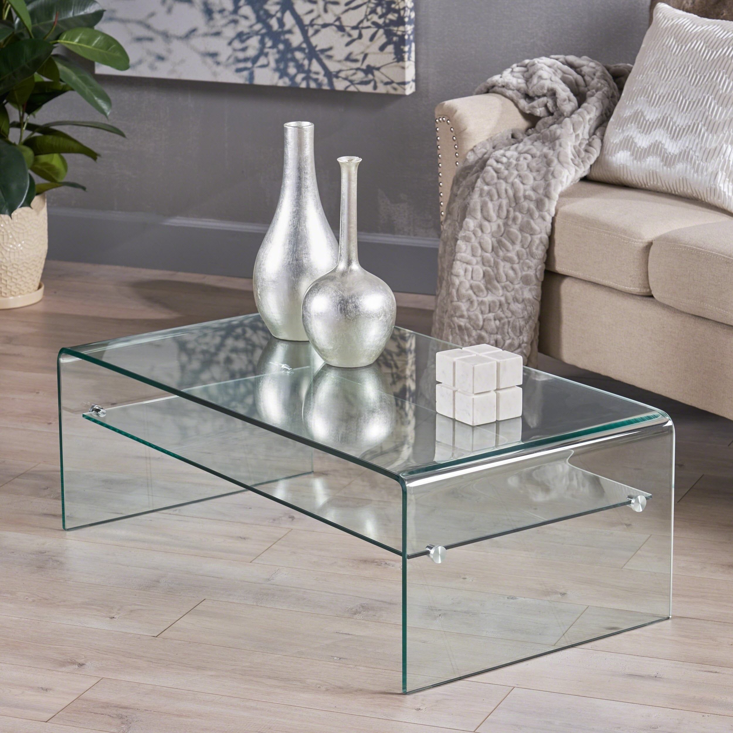Ramona Glass Rectangle Coffee Table with Shelf by Christopher Knight Home - Mycitystee