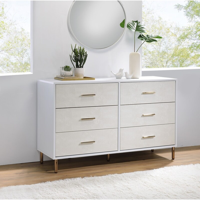 Modern Wood 6-drawer Dresser， Champagne and Gold Finish - - 35877253 - Mycitystee