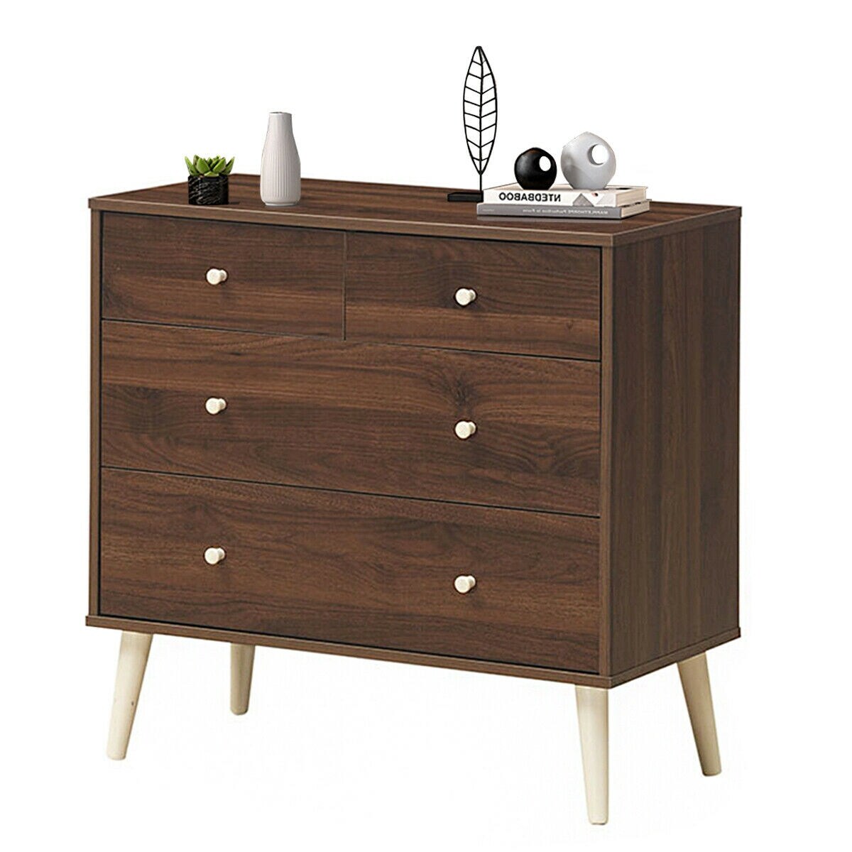 Gymax 4-Drawer Dresser Chest Cabinet Storage Organizer Rubber Leg - - 33239396 - Mycitystee