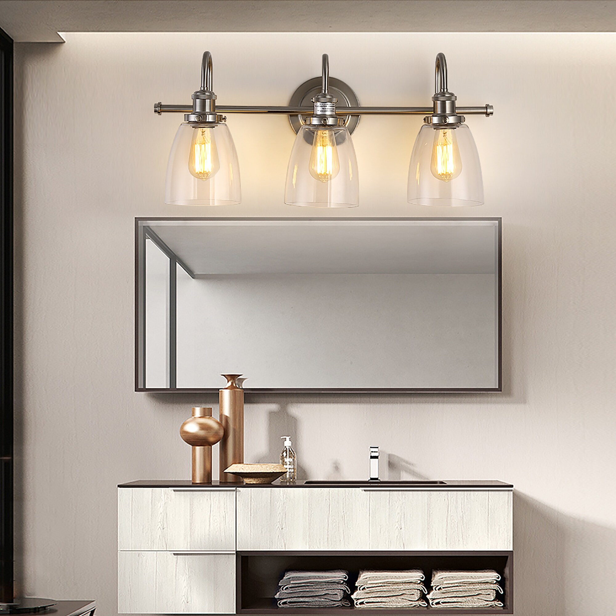 Annha Sand Nickel 3-Light Cone Glass Shade Wall Sconce - Mycitystee