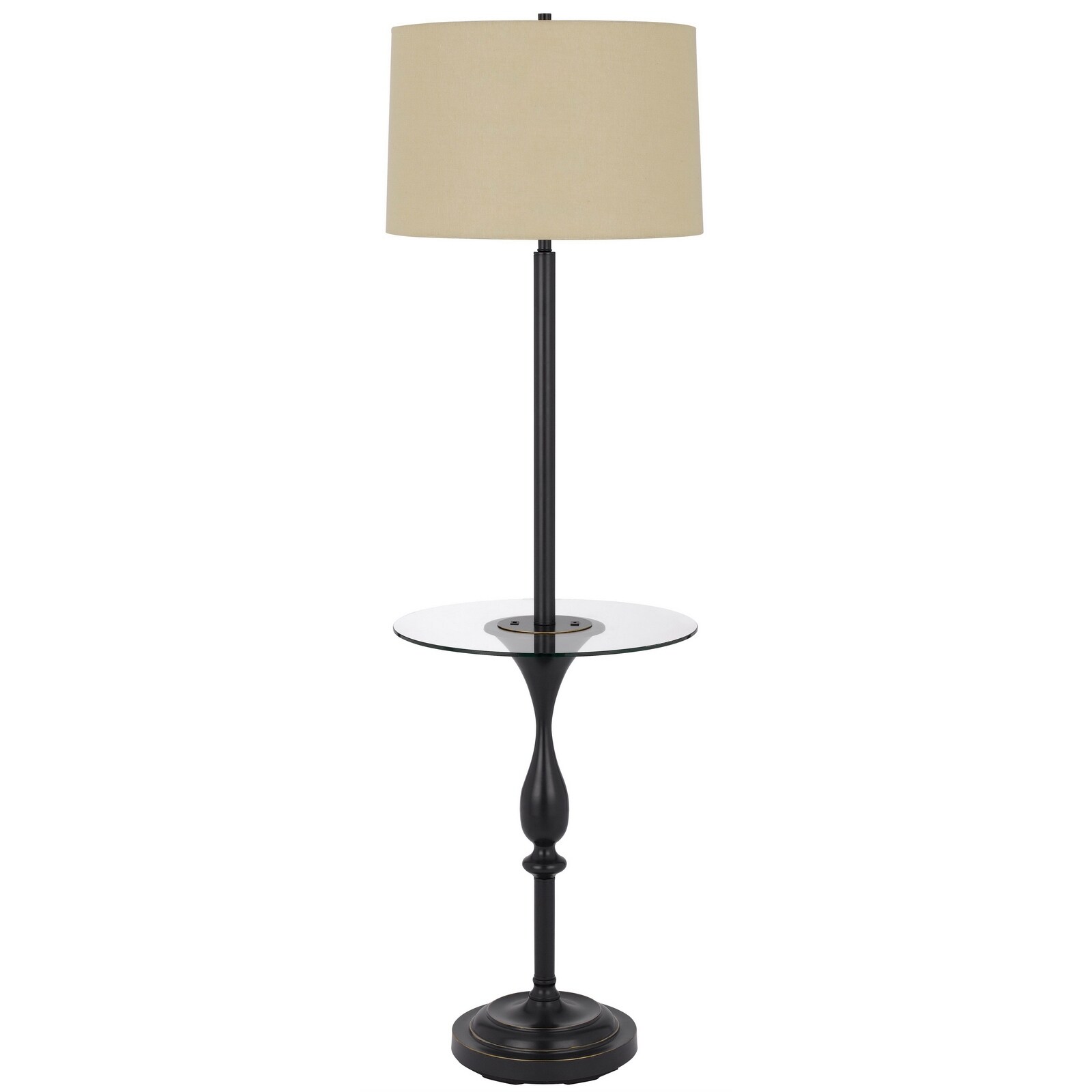 150W 3 way Sturgis metal floor lamp with glass tray table and 1 USB and 1 TYPE C USB charging ports and rubber wood base - Mycitystee