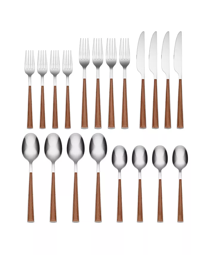 Cambridge Silversmiths Esben Beachwood Mirror 20-Piece Flatware Set - Mycitystee