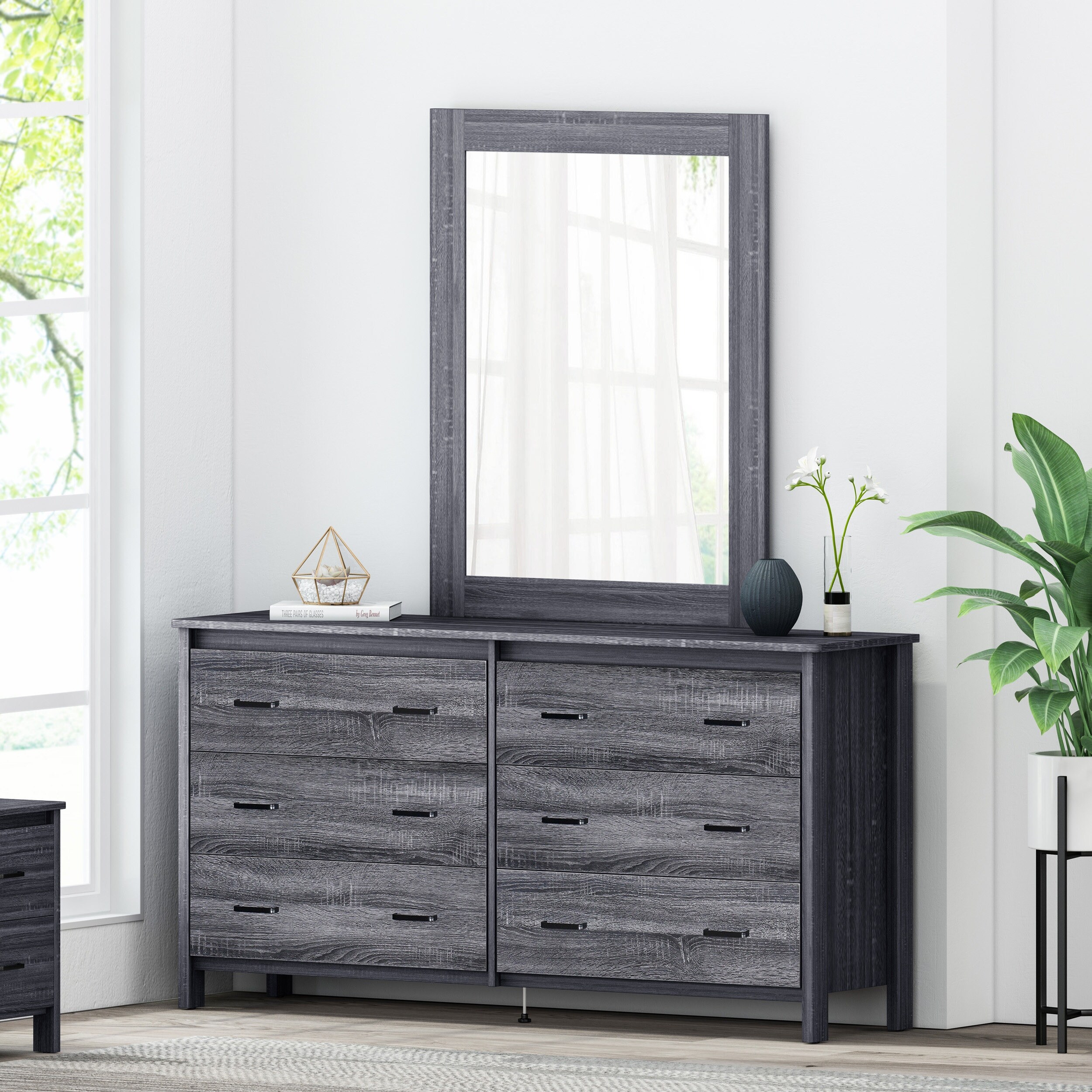 Olimont 6 Drawer Vanity Dresser with Rectangular Mirror by Christopher Knight Home - - 33417324 - Mycitystee