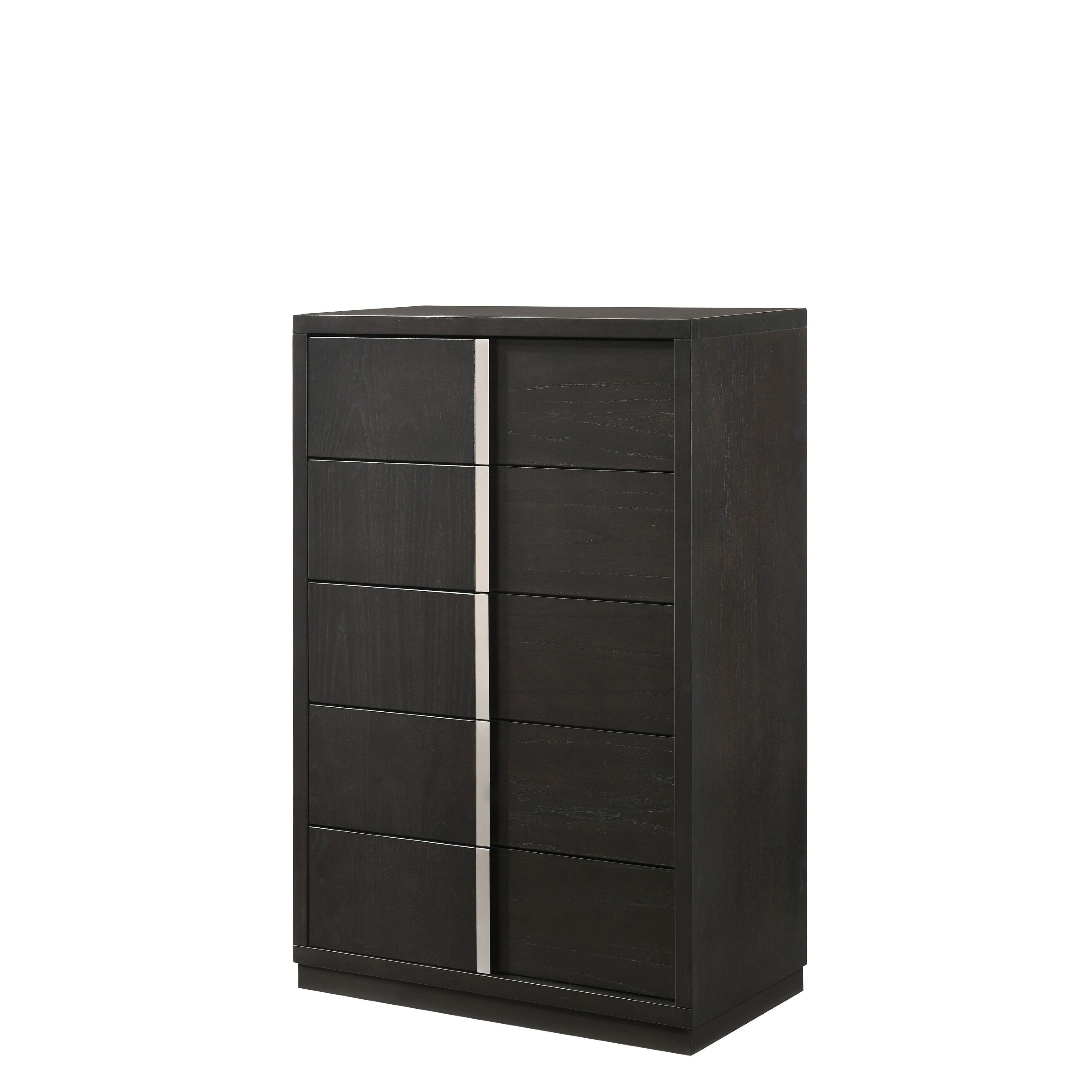 Five Drawer Wooden Chest with Sled Base and Silver Accent， Brown and Silver - - 31102057 - Mycitystee