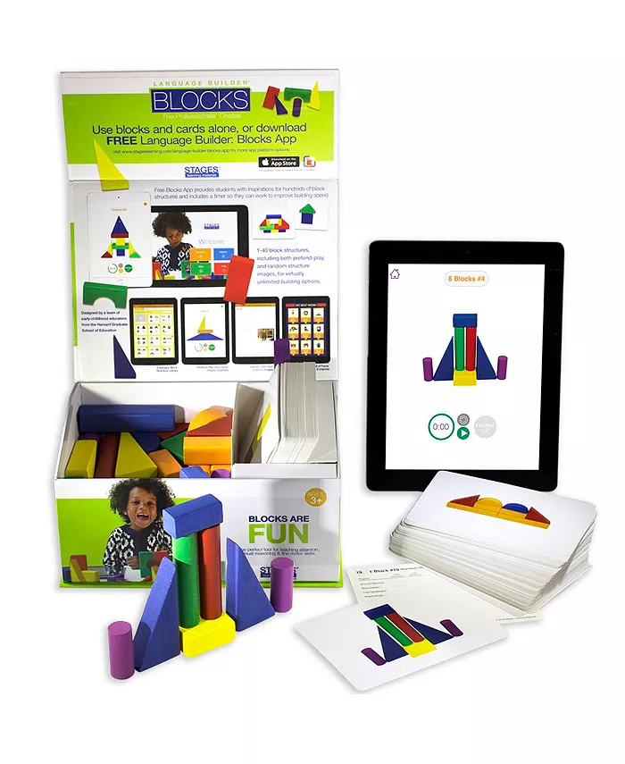 Stages Learning Materials Language Builder Block Imitation Kit， 120 Pretend Play Flashcards， 40 Wood Blocks， IPad App - Mycitystee