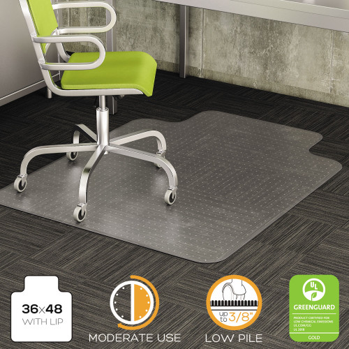 Deflecto DuraMat Moderate Use Chair Mat， Low Pile Carpet， Flat， 36 x 48， Lipped， Clear (CM13113) - Mycitystee