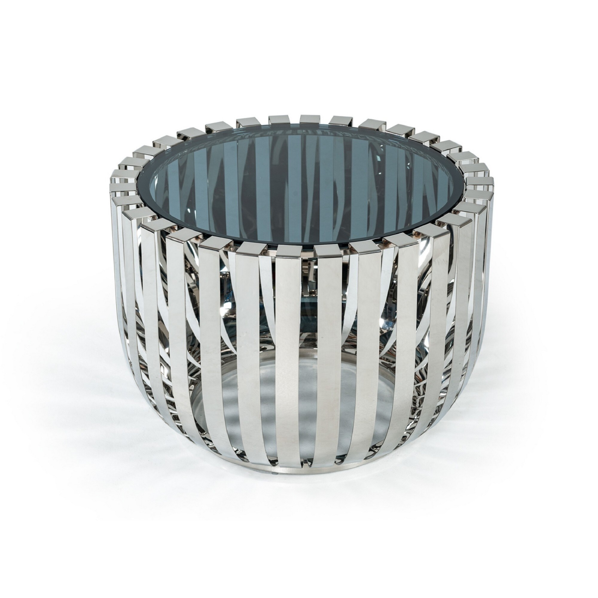 Cid 28 Inch Modern End Table， Smoked Glass Top， Drum Steel Base， Chrome - Mycitystee