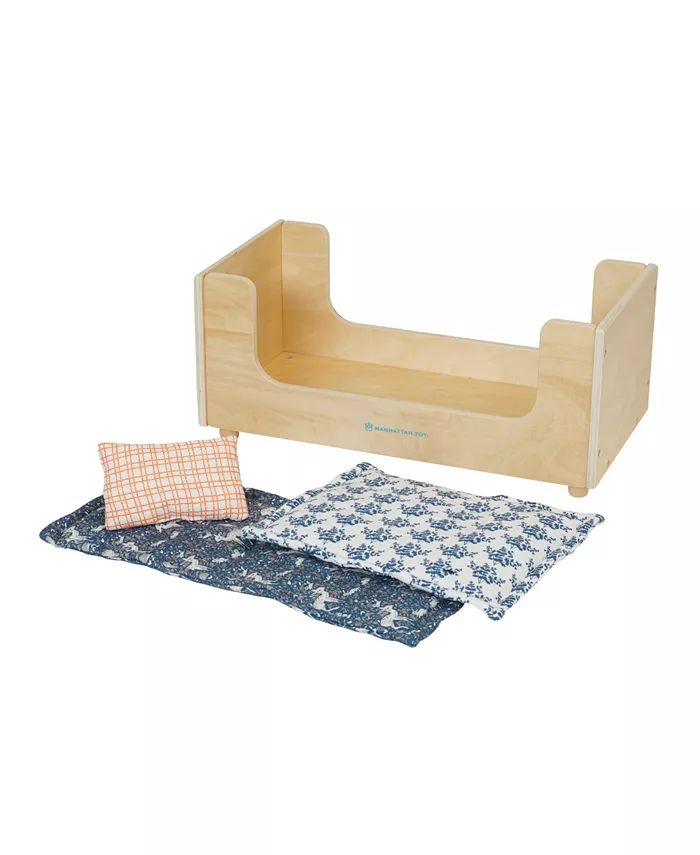 Manhattan Toy Company Sleep Tight Wooden Play Sleigh Bed with Pillow and Blanket for Dolls and Stuffed Animals - Mycitystee