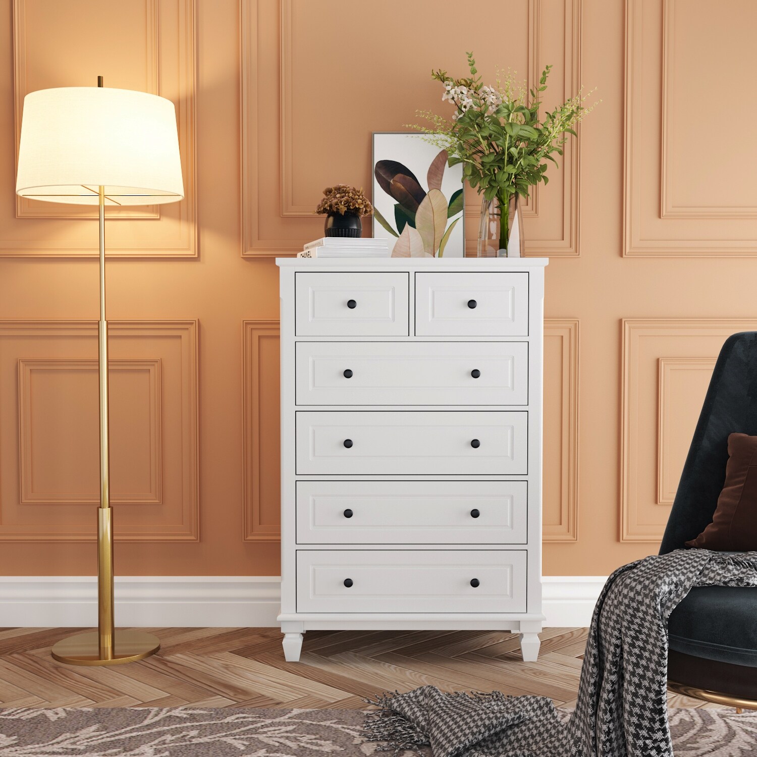 6 Drawer Tall Dresser with Sturdy Wood Frame Drawer Chest for Bedroom - - 36757356 - Mycitystee