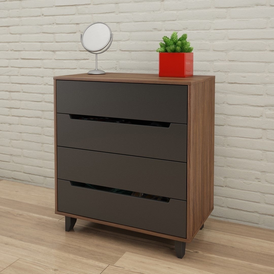 Nexera Alibi 4 Drawer Chest， Walnut and Charcoal - - 22676480 - Mycitystee