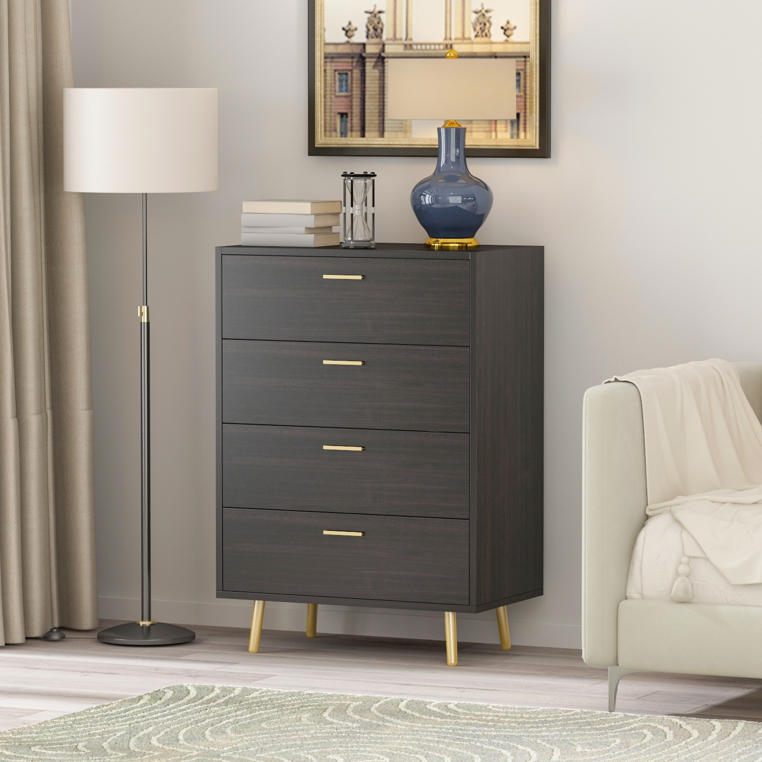 FAMAPY Modern 4-Drawer Tall Storage Chest Dresser - - 35101587 - Mycitystee