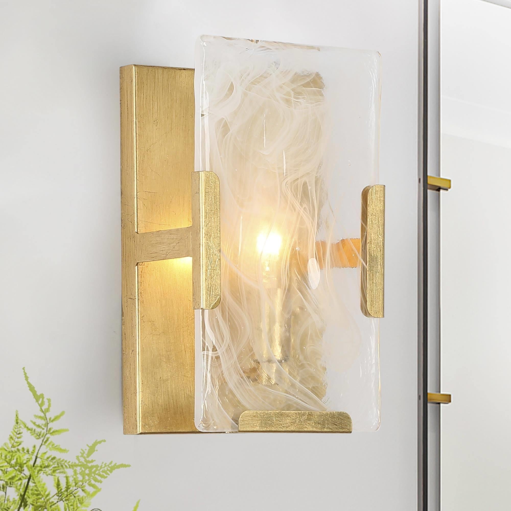 Modern 1-Light Gold Glass Wall Sconce Lamp Bathroom Lighting - Mycitystee