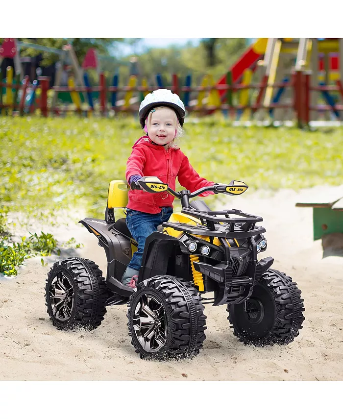 Aosom 12V Kids ATV Ride-on Four-Wheeler Toy Car with Music， Realistic Headlights， Wide Wheels， Rechargeable Battery-Powered， for Boys and Girls， Yello - Mycitystee
