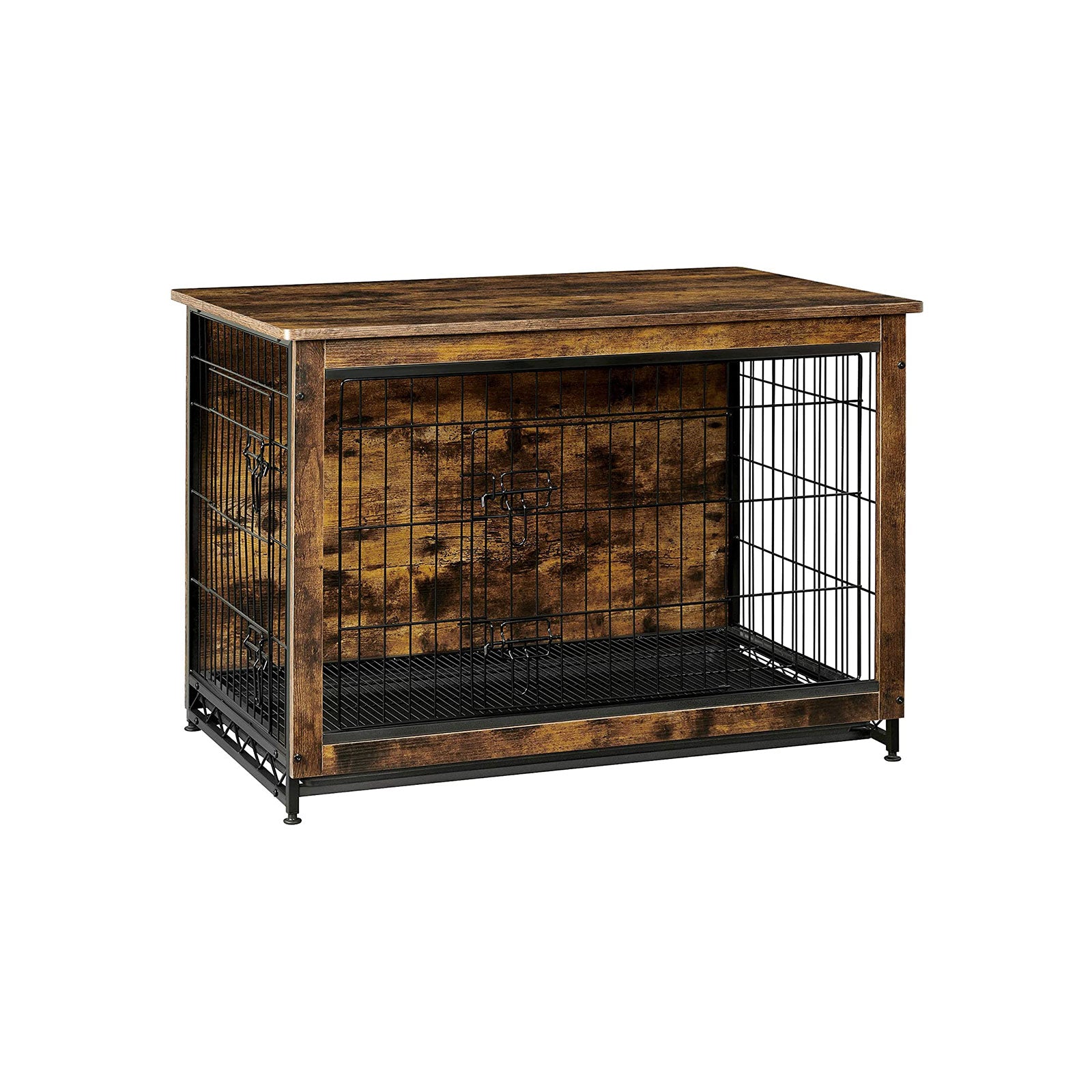 Feandrea Wooden Dog Crate with Removable TrayRustic Brown + Black/M(32.5
