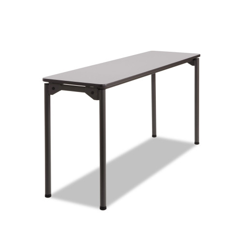 Iceberg Maxx Legroom Wood Folding Table， Rectangular Top， 60w x 18d x 29.5h， Gray/Charcoal (65877) - Mycitystee