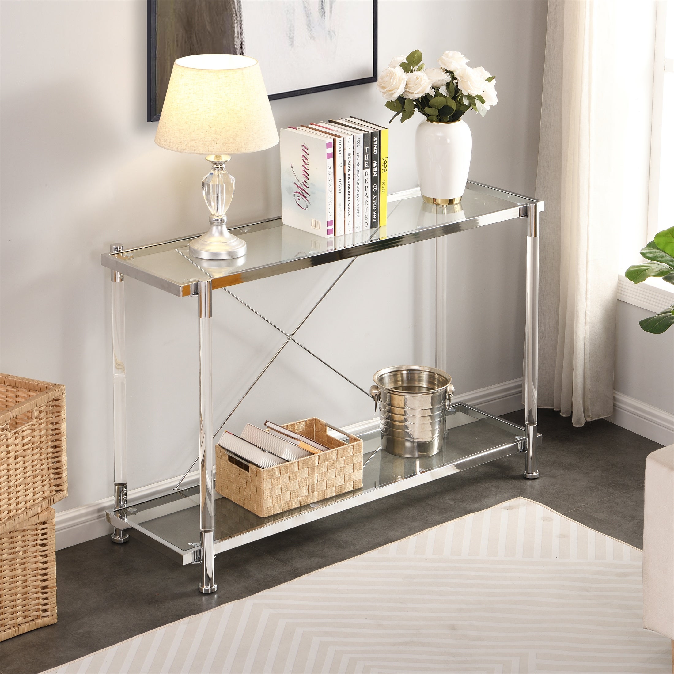 Acrylic Glass Side Table Chrome Sofa Table Console Table - Mycitystee