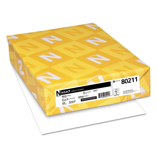 Neenah Paper Exact Vellum Bristol Cover Stock， 94 Bright， 67 lb Bristol Weight， 8.5 x 11， White， 250/Pack (80211) - Mycitystee