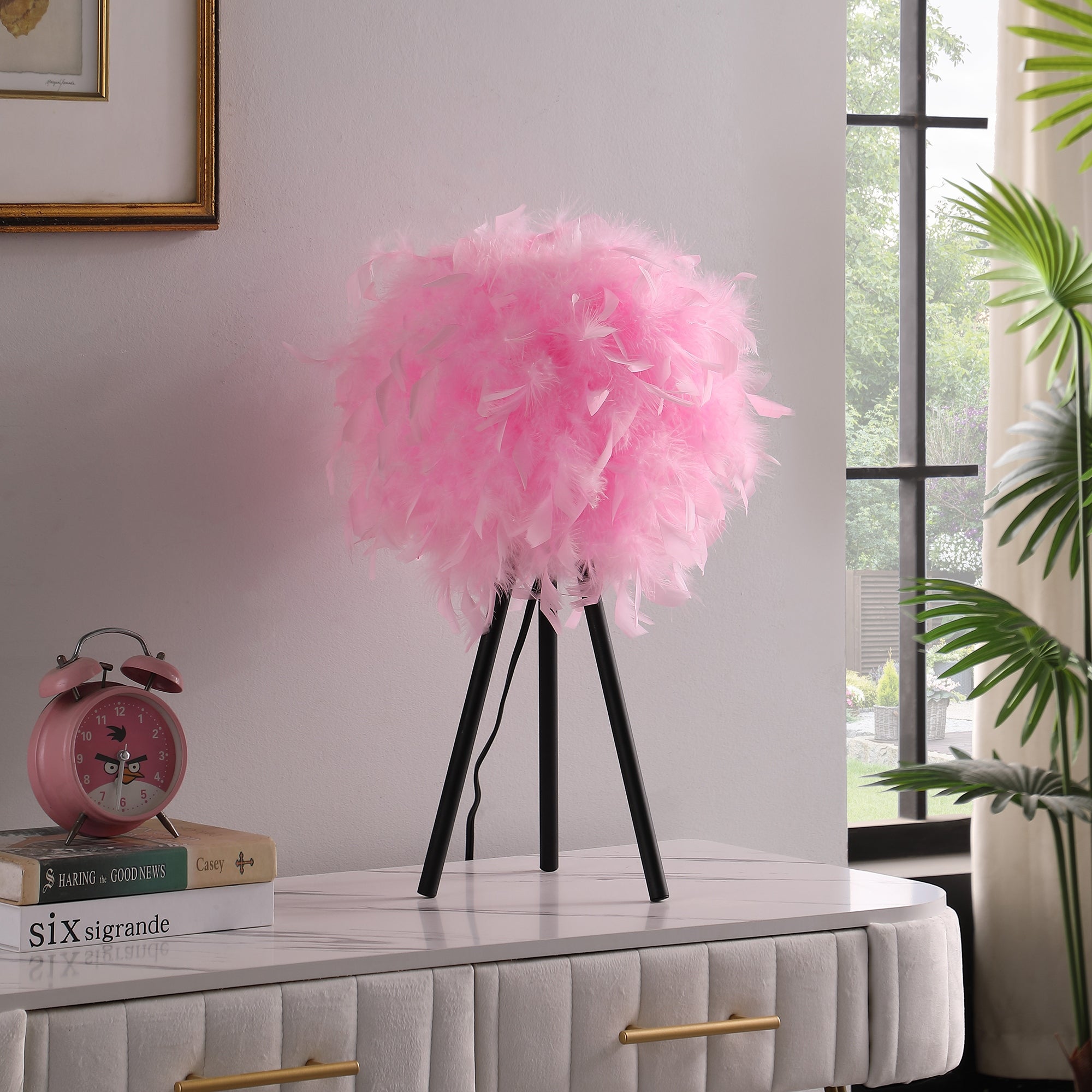 Soft Feather Shade Modern Tripod Metal Table Lamp - Mycitystee