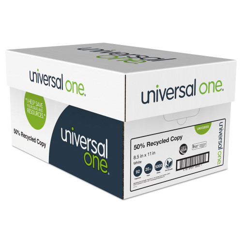 Universal 50% Recycled Copy Paper， 92 Bright， 20lb， 8.5 x 11， White， 500 Sheets/Ream， 10 Reams/Carton (20050) - Mycitystee