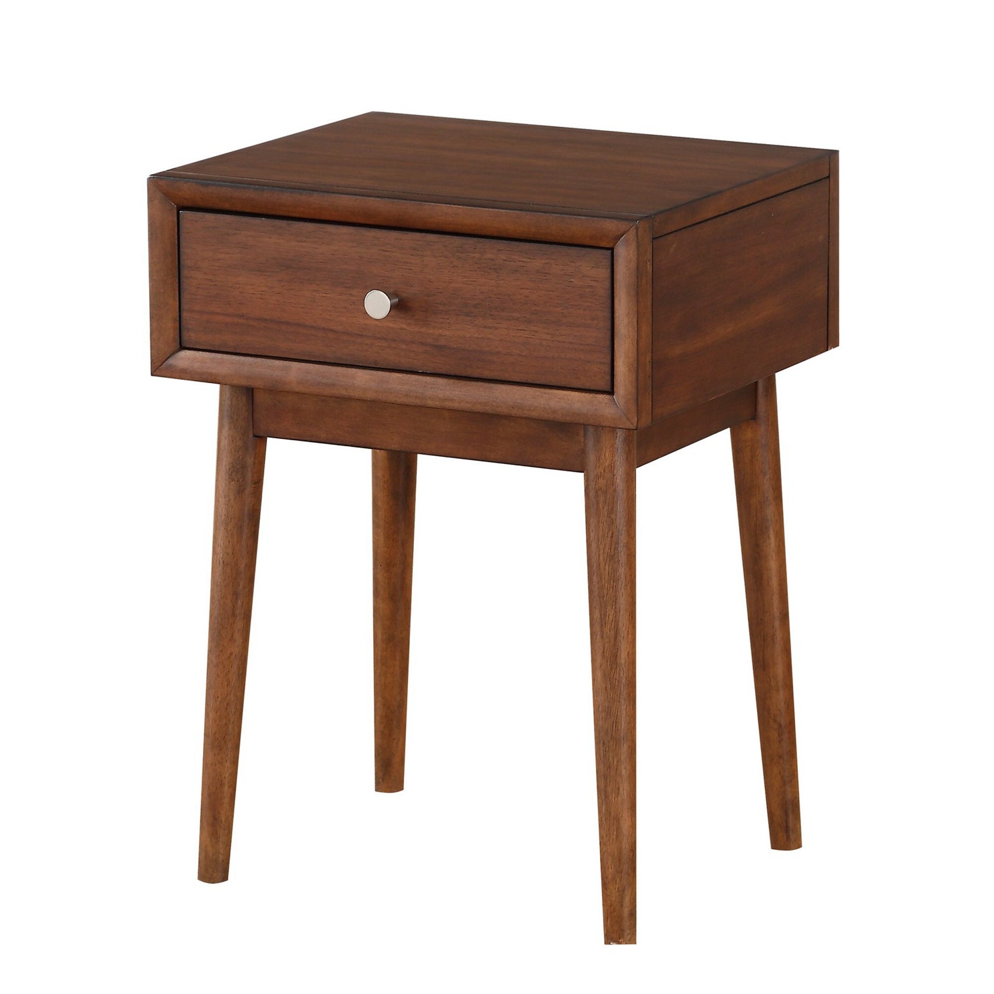 1 Drawer Wooden End Table with Splayed Legs， Walnut Brown - Mycitystee
