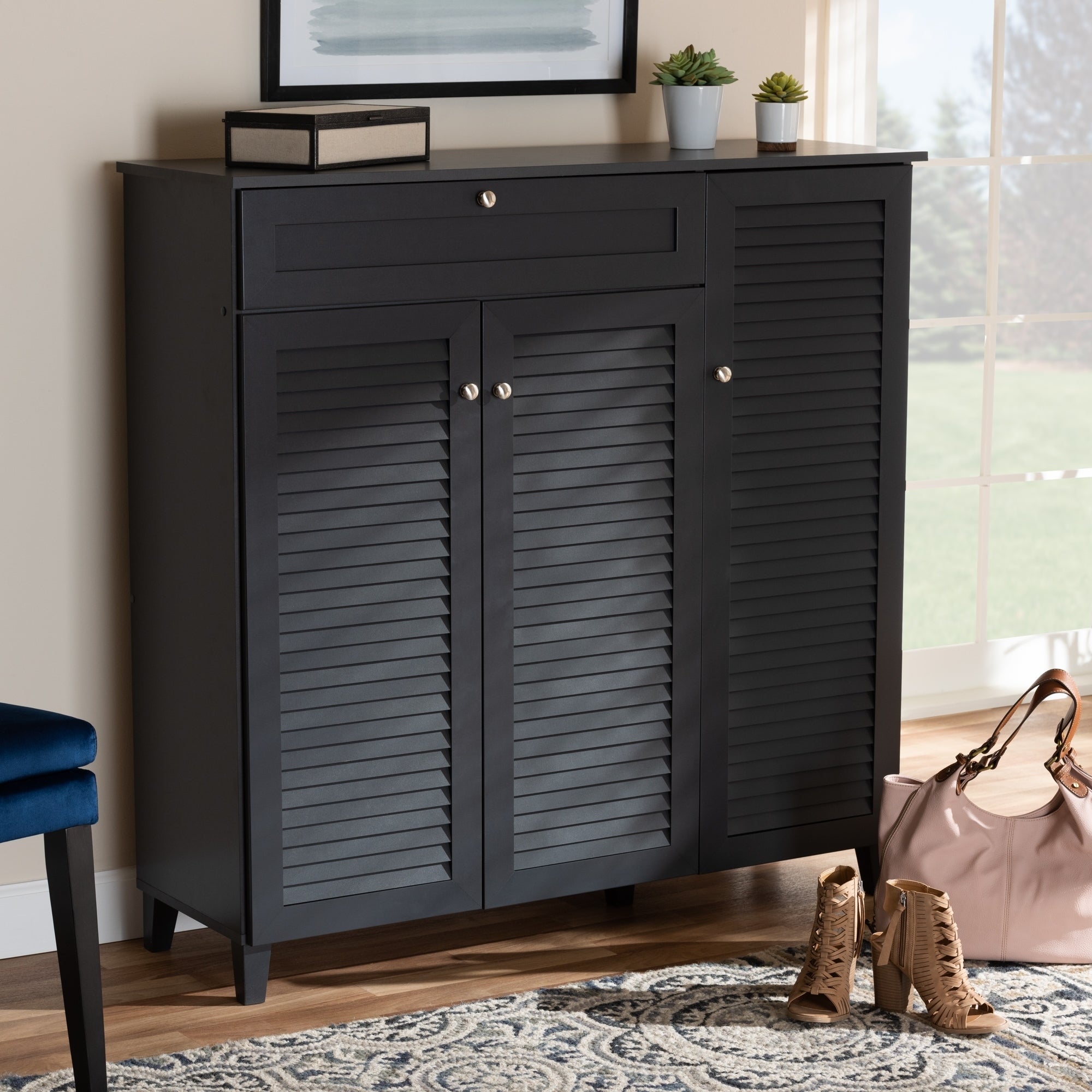 Baxton Studio Contemporary 11-shelf Wood Shoe Storage Cabinet with Drawer - - 28046206 - Mycitystee