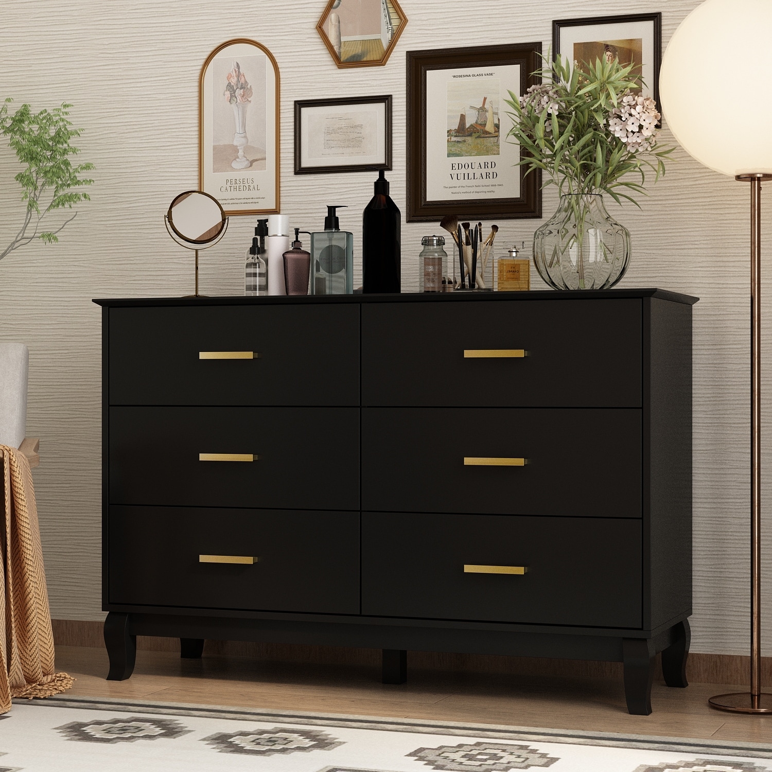 FUFUandGAGA 47.2''W 6 Drawer Double Dresser Drawer Storage Chest Lacquer - - 35878162 - Mycitystee