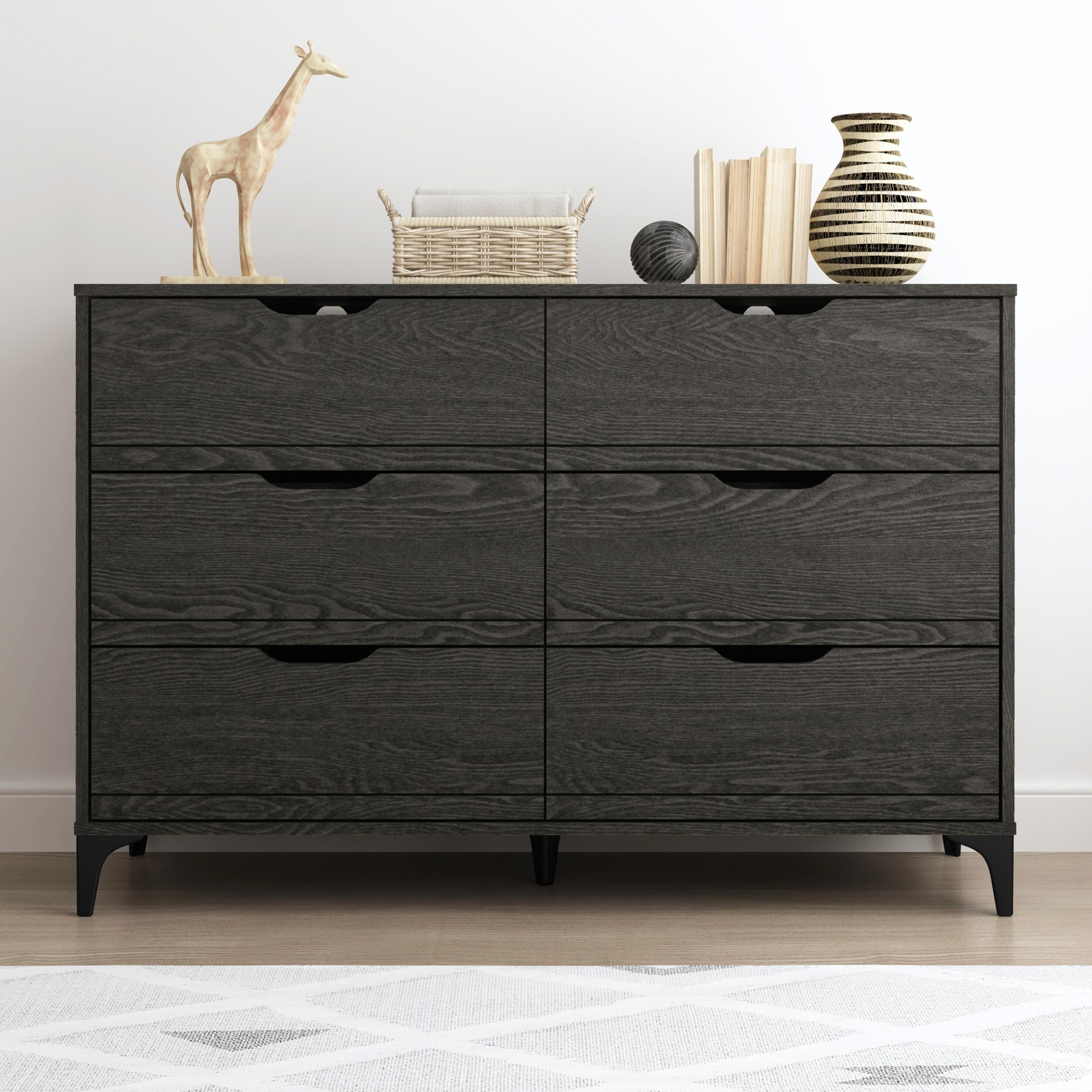 Lilay 6-Drawer Dark Grey Oak Dresser (31.7 in. H x 46.5 in. W x 15.7 in. D) - - 37574628 - Mycitystee