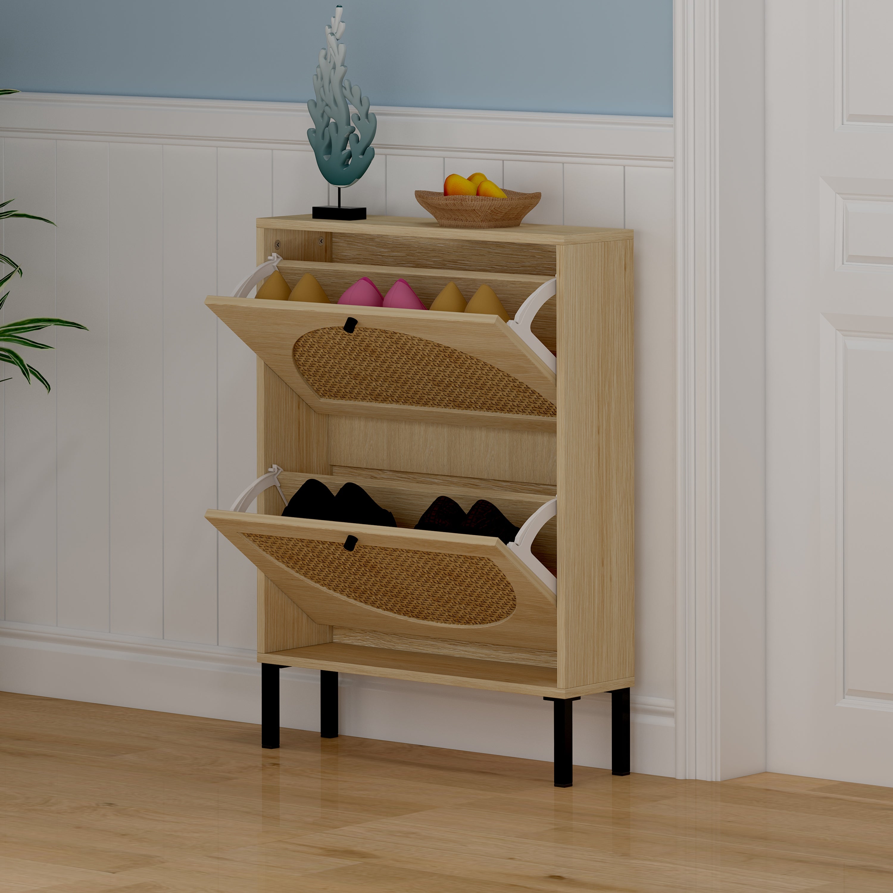 Rattan Shoe Organizer Storage Cabinet-Natural Wood - - 35610772 - Mycitystee