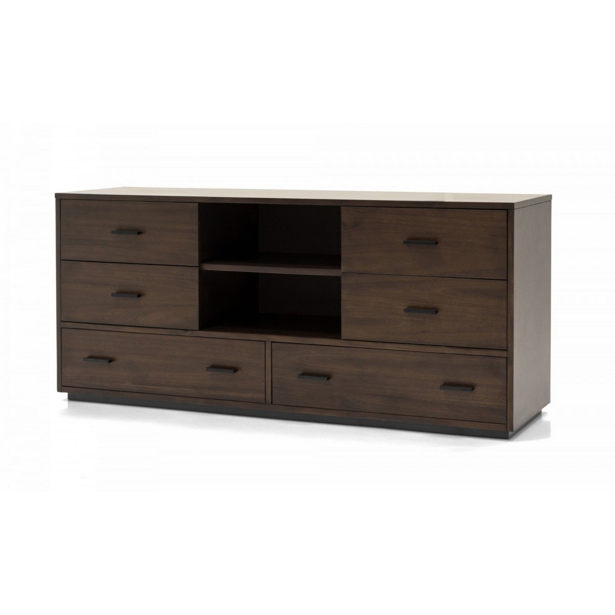 Noe 63 Inch Solid Wood Dresser， 6 Drawers， 1 Shelf， Dark Walnut - - 36026509 - Mycitystee