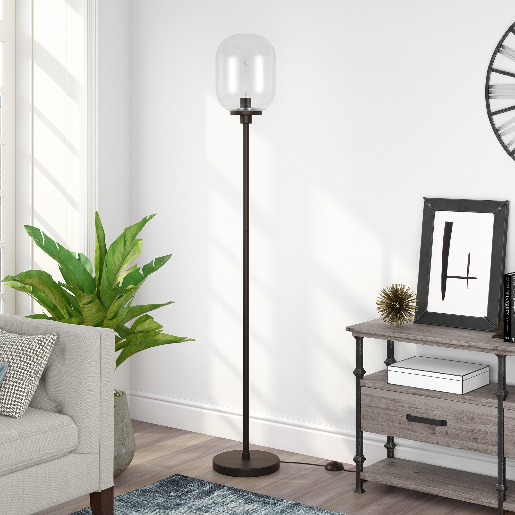 Agnolo Handmade Seeded Glass Blackened Bronze Floor Lamp - Mycitystee