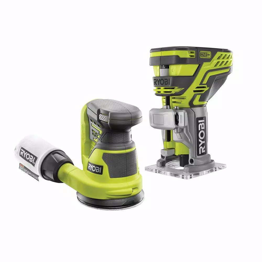 RYOBI 18-Volt ONE+ Lithium-Ion Cordless Fixed Base Trim Router and 5 in. Random Orbit Sander (Tools Only) and#8211; XDC Depot - Mycitystee