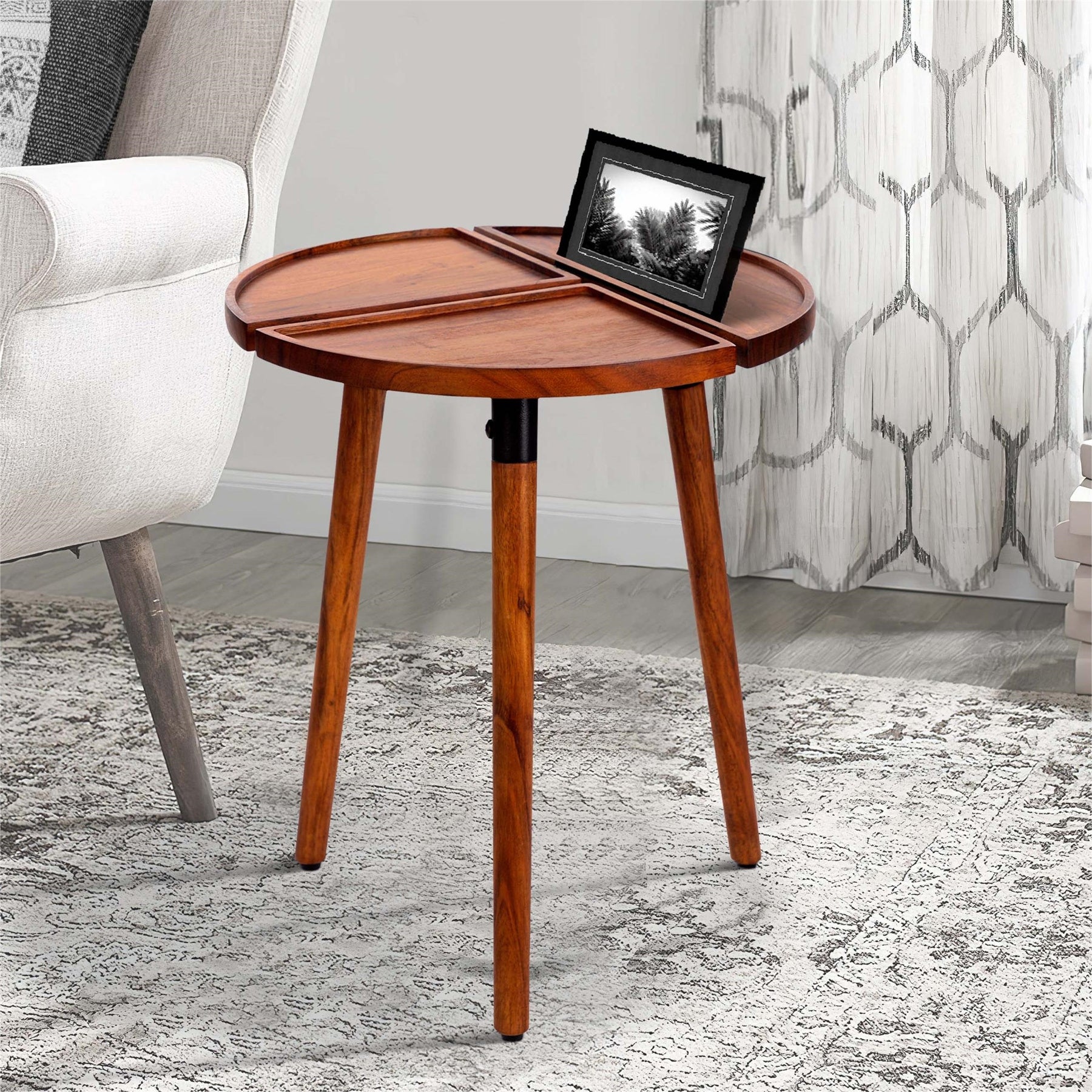 Warm Brown 18 Inch Round Acacia Wood Side Accent End Table - Mycitystee