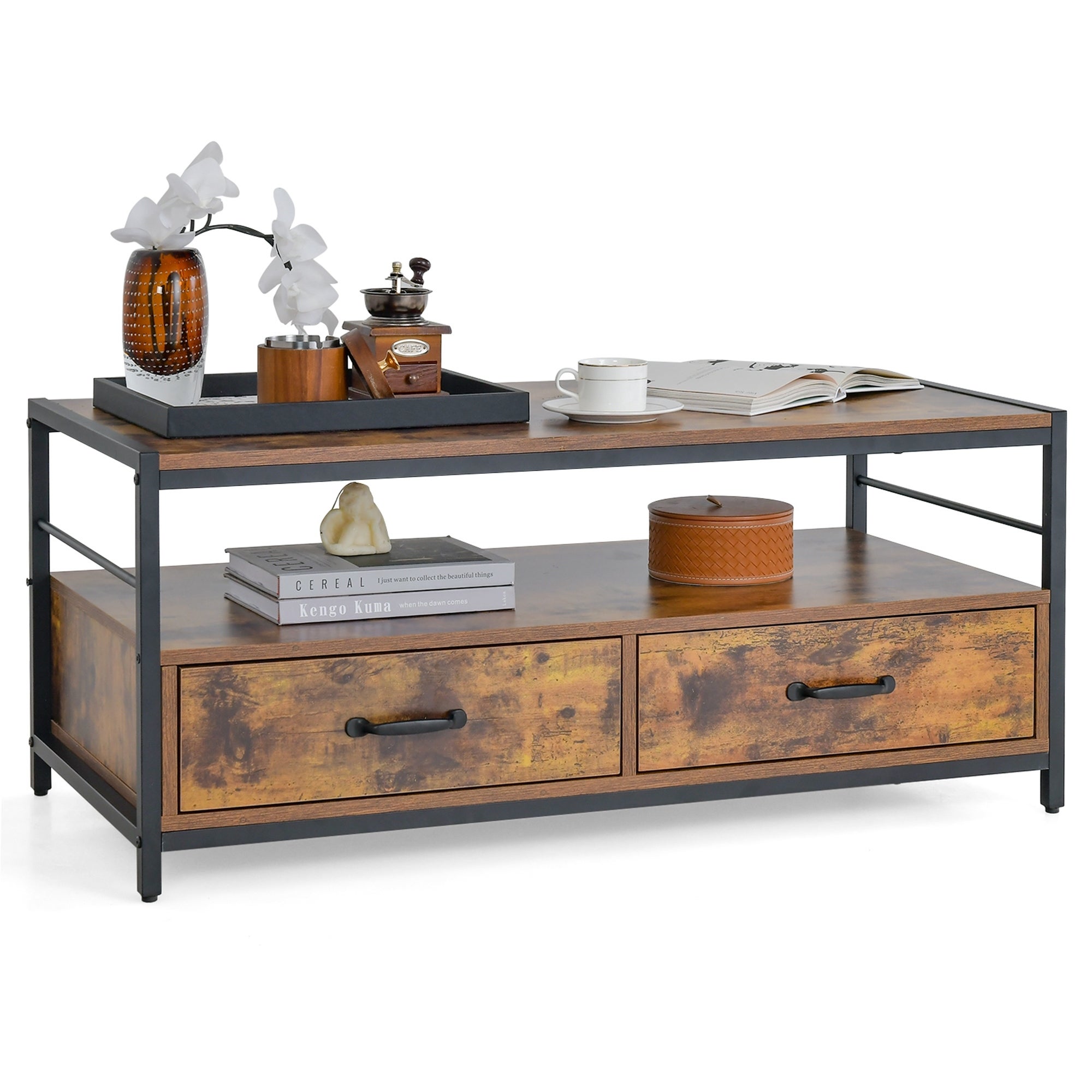 Costway Coffee Table with Storage Drawersand Shelf Coffee Table with - See Details - Mycitystee