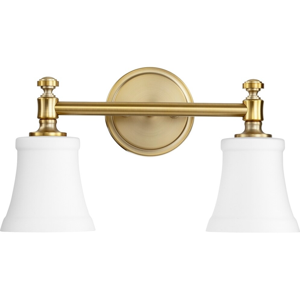 Rossington Aged Brass and Satin Opal 2-light Vanity Lighting - Mycitystee