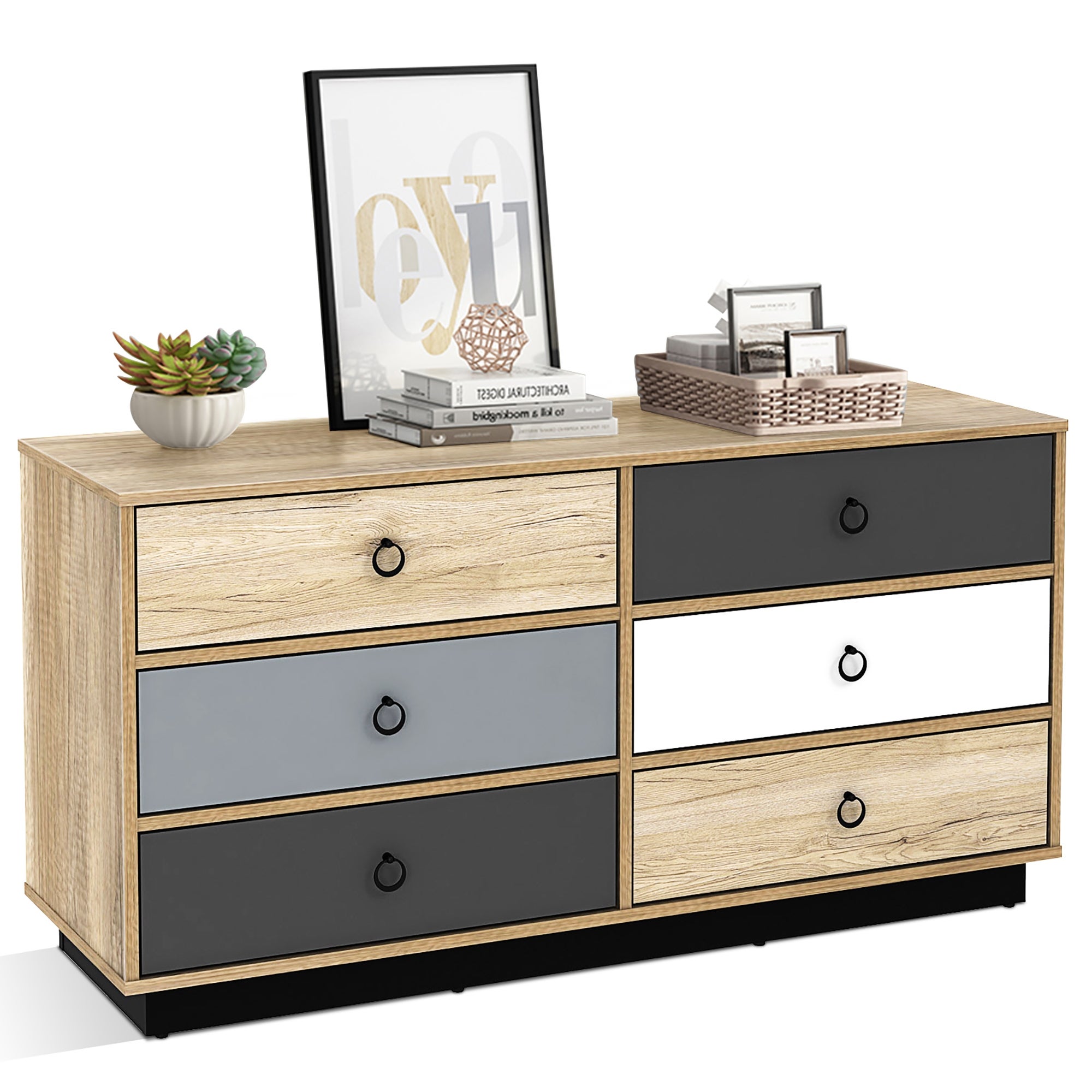 Costway 6 Drawer Double Dresser Accent Storage Tower for Bedroom - - 35890950 - Mycitystee