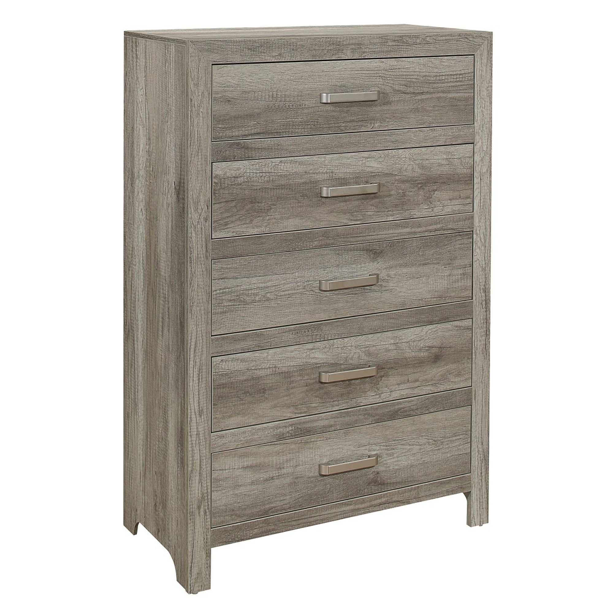 Zane 51 Inch Transitional Chest， 5 Gliding Drawers， Weathered Gray Veneer - - 37768798 - Mycitystee