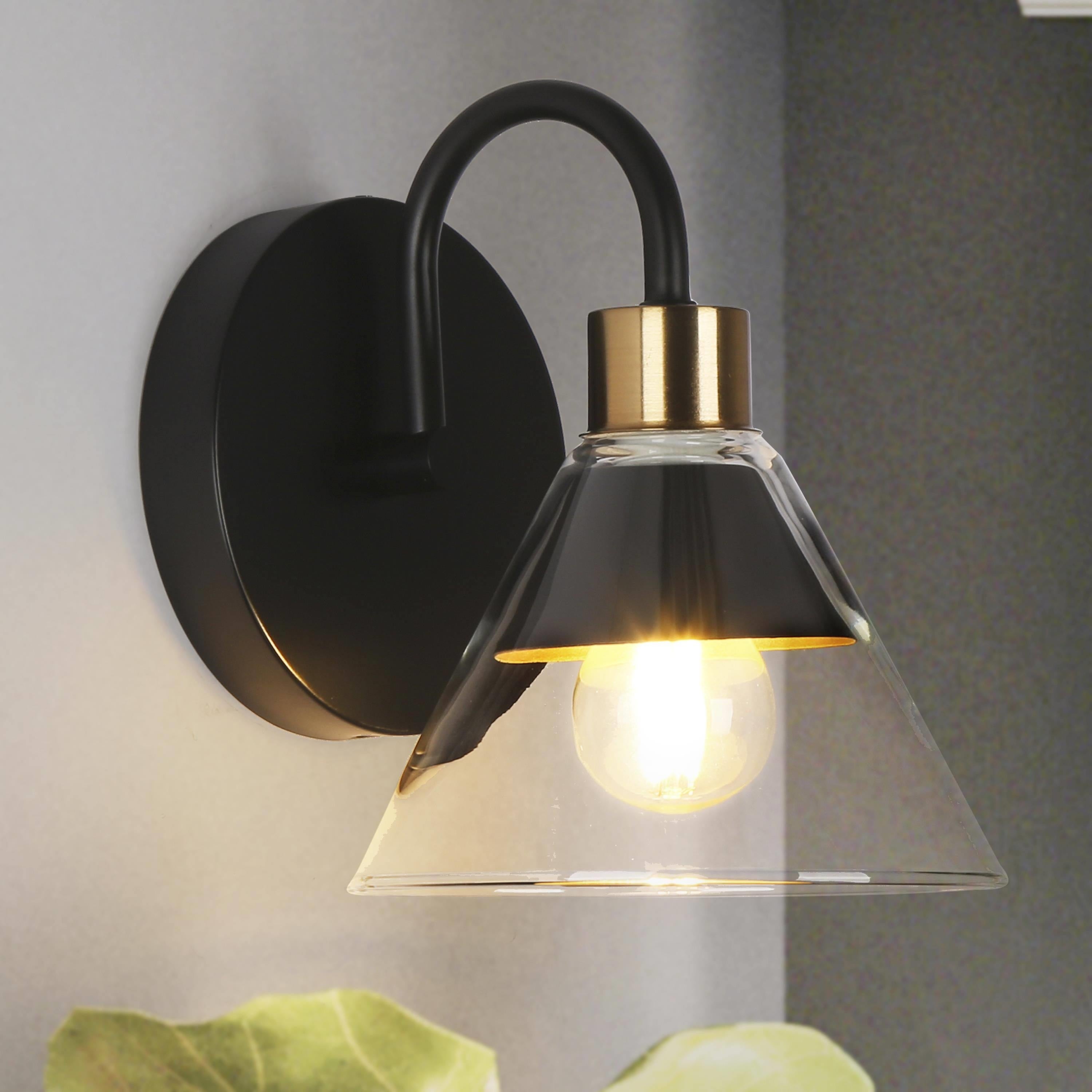 Petia Modern Farmhouse 1-Light Wall Scocnes Glass Bathroom Vanity Lights with Cone Shade - L 5.5