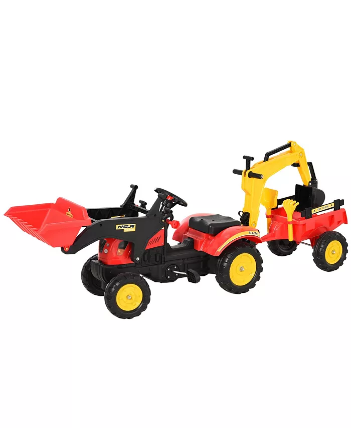 Aosom Ride On Excavator Pedal Control w  6 Wheels and Bucket， for Ages 3-6 - Mycitystee