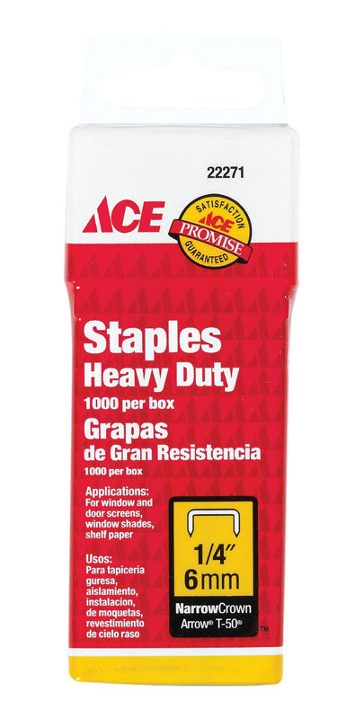Ace T50 1/4 in. L Narrow Crown Heavy Duty Staples 1000 pk - Mycitystee