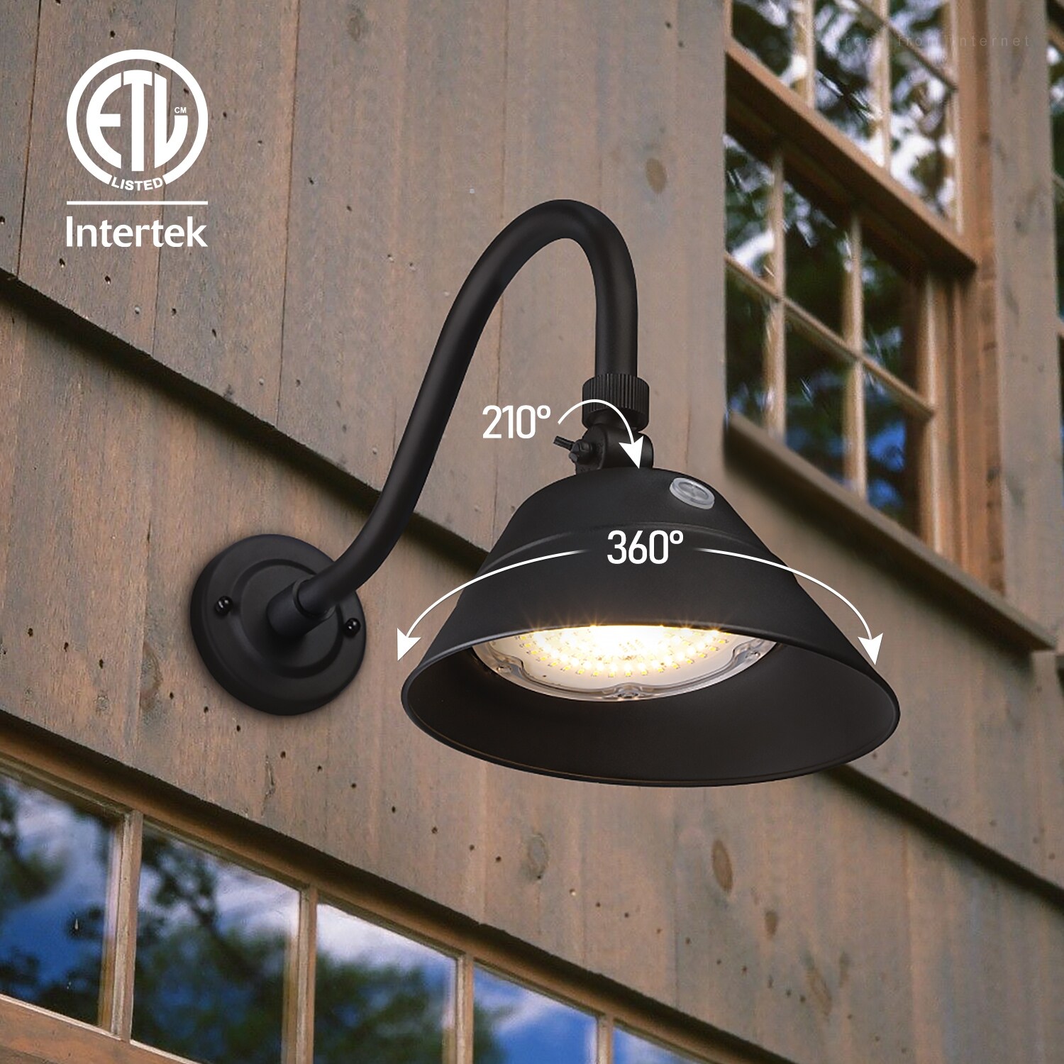 3CCT LED Dusk to Dawn Barn Light， 42W Gooseneck Light Fixture 120-277V - Mycitystee