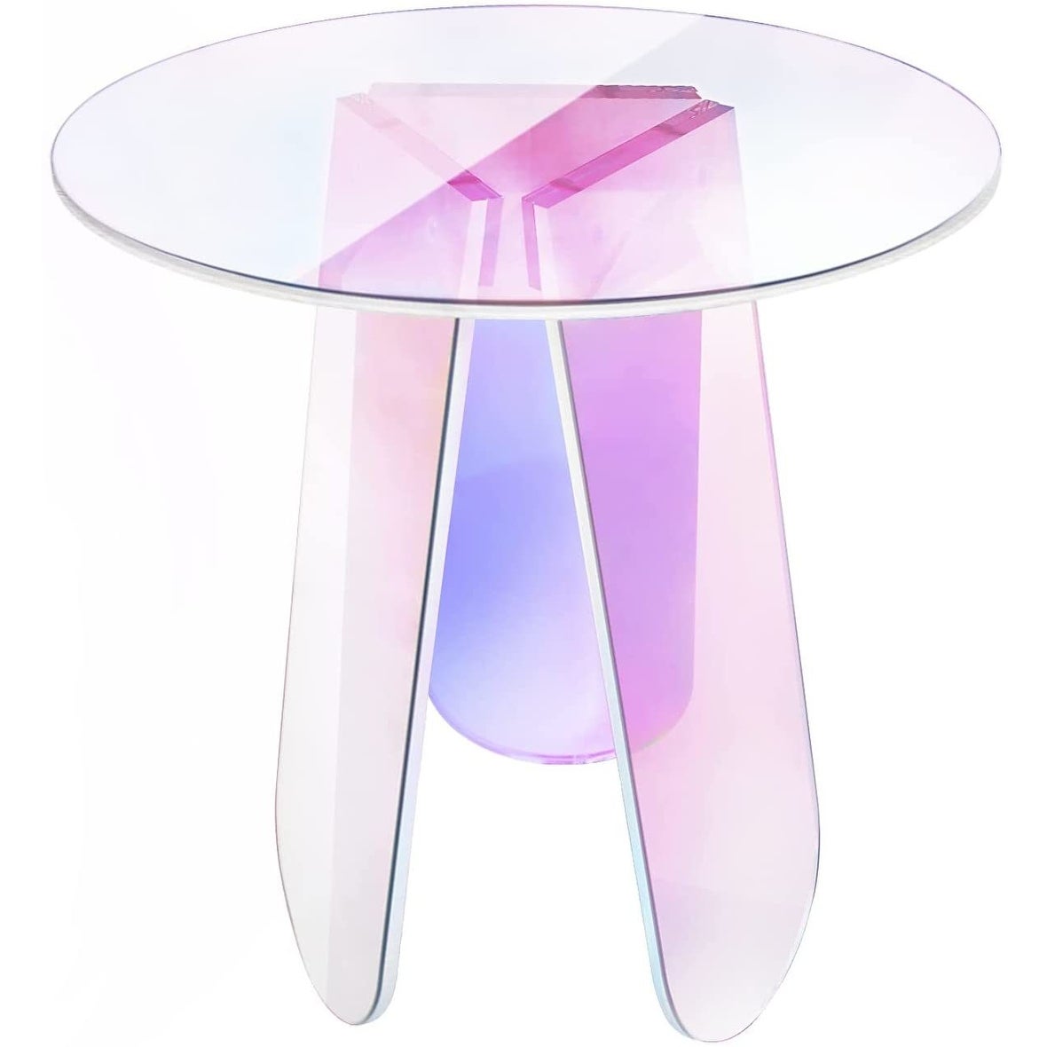 Global Pronex Coffee Table， Iridescent Glass End Table Round Side Table Modern Accent TV Table for Living Bed Room Decoration - Mycitystee