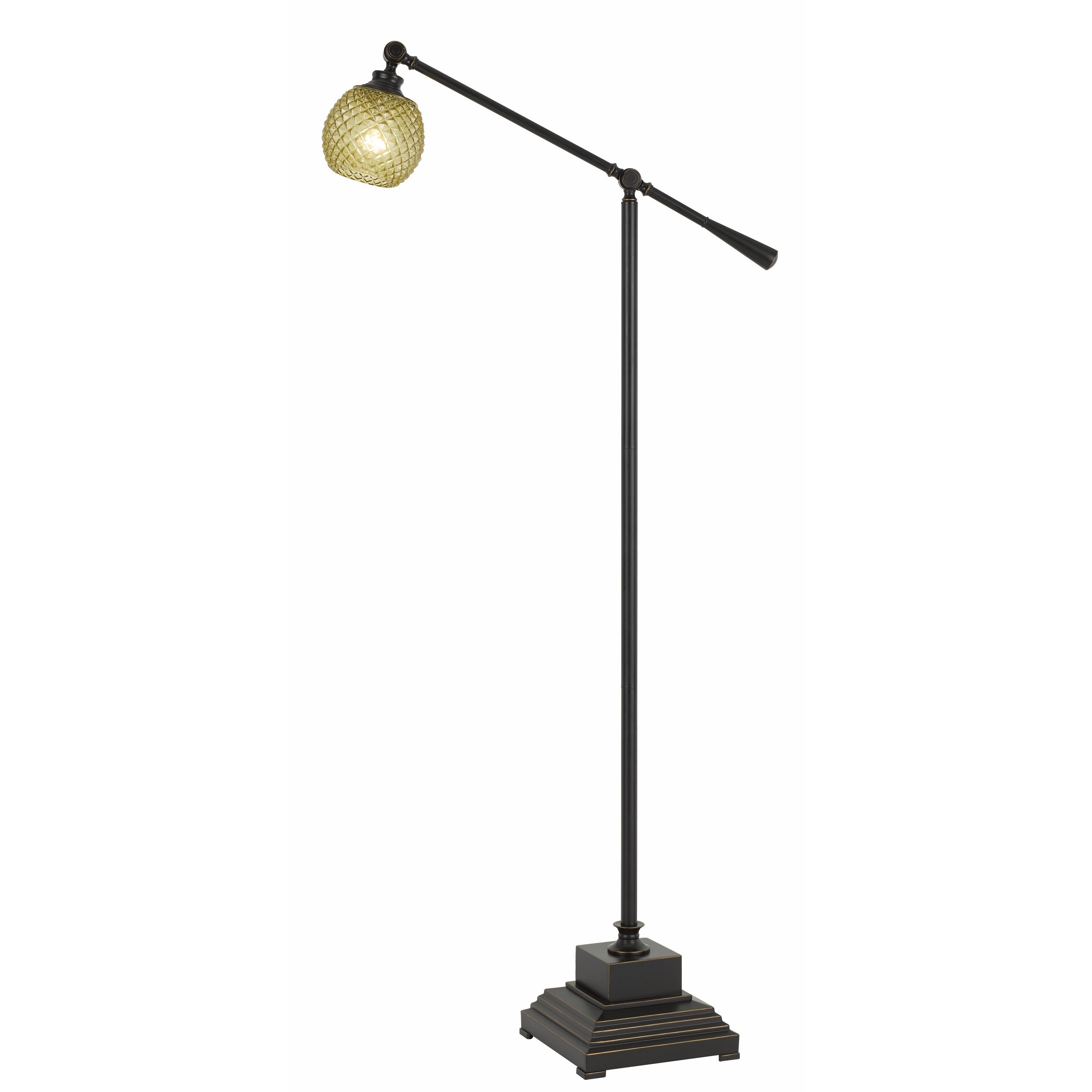 Metal Body Floor Lamp with Adjustable Arm and Textured Glass Shade， Black - Mycitystee