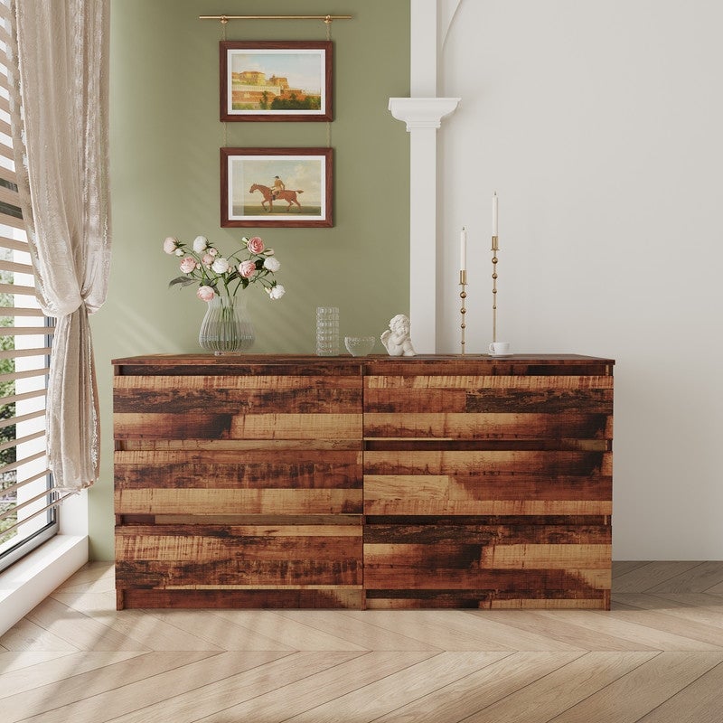 Dresser for Bedroom， 6 Drawer Double Dresser， Sturdy and Modern Chest of Drawers - - 37190422 - Mycitystee