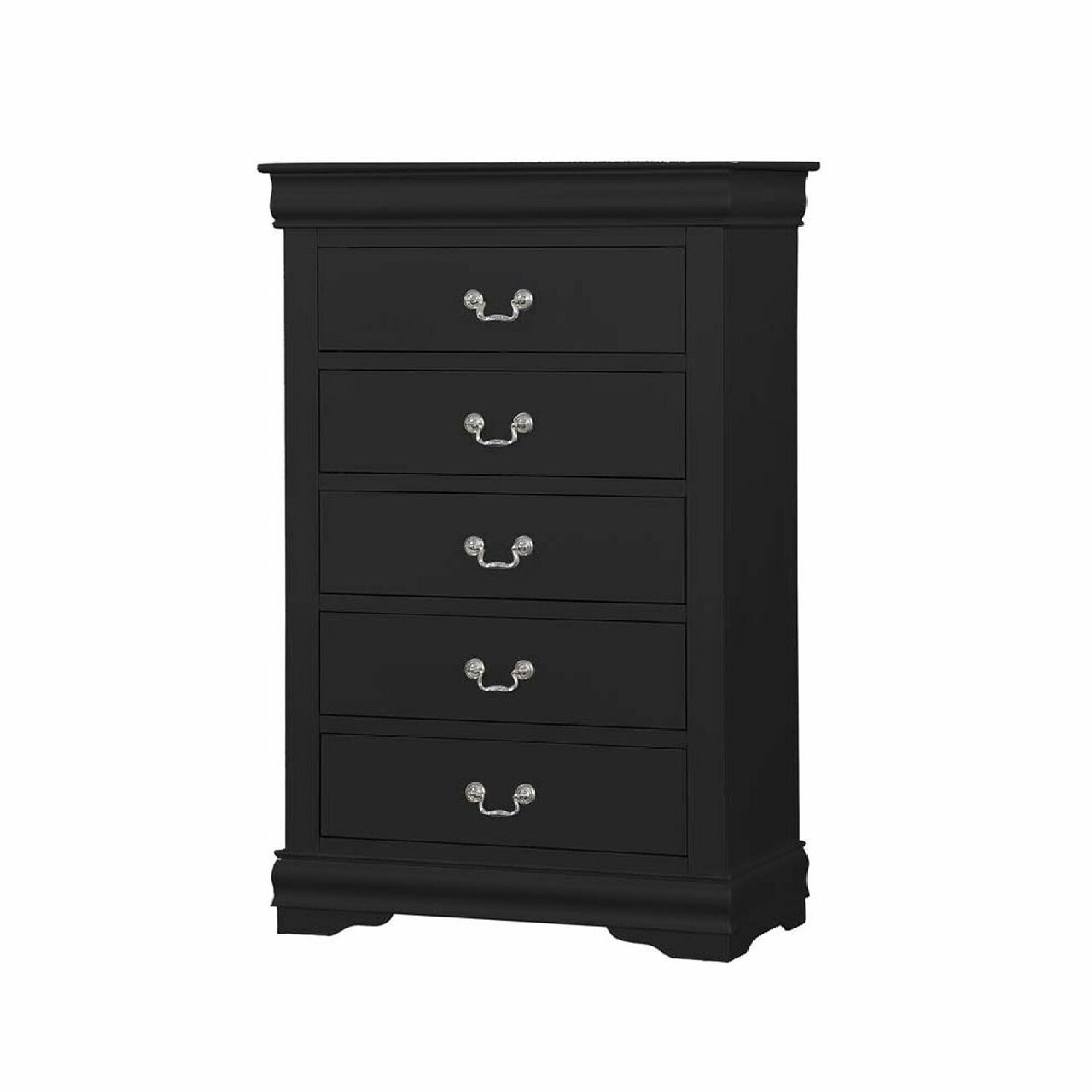 Traditional Style Wooden Chest with Five Drawers， Black - - 25687736 - Mycitystee