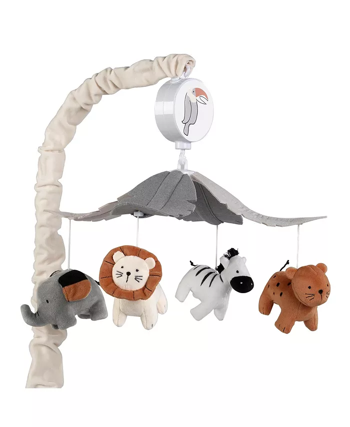 Lambs Ivy Patchwork Jungle Cream Gray Musical Baby Crib Mobile Soother Toy - Mycitystee