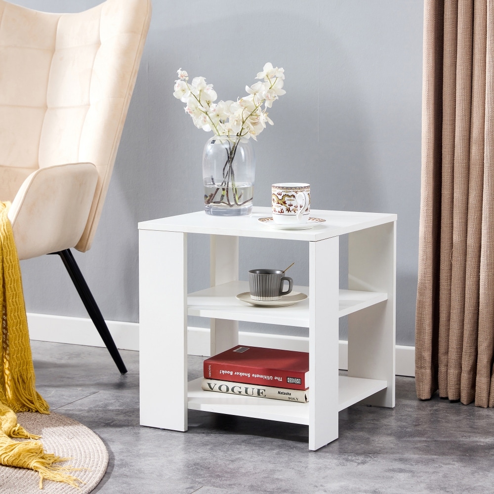White Square Side Table 3-tier End Table|White - MDF - Mycitystee
