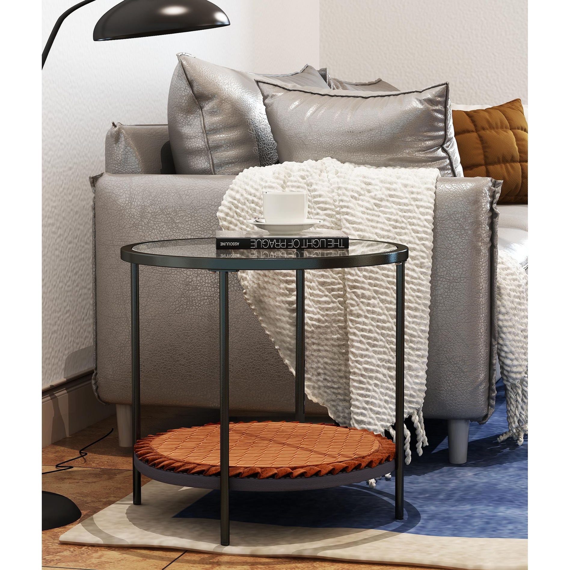 Corvus Matura 21-inch Round Glass End Table With Storage - Mycitystee