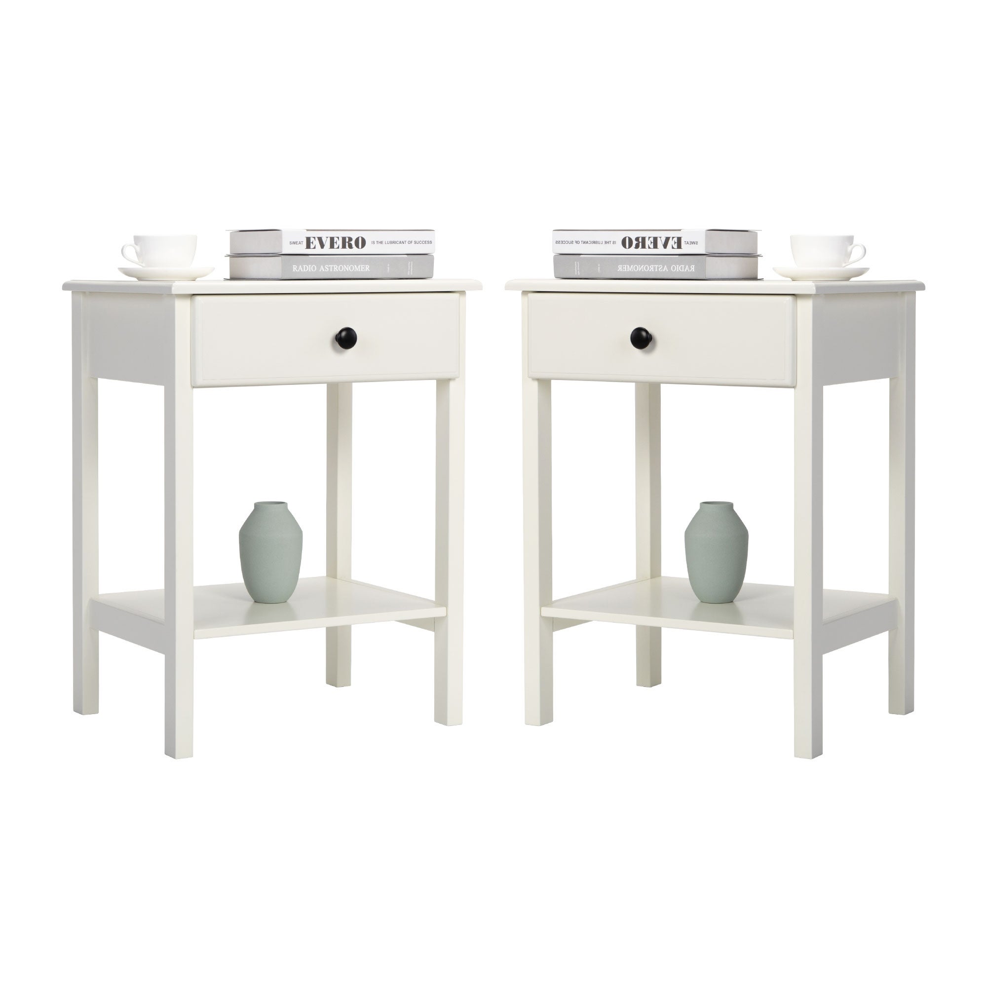 Wood Nightstand Set of 2， Modern Bedside Table with Drawer and Shelf - Mycitystee